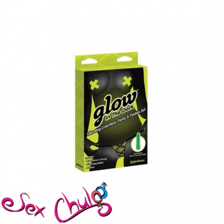 Glow in the dark vibrating crotchless panty and pasties set